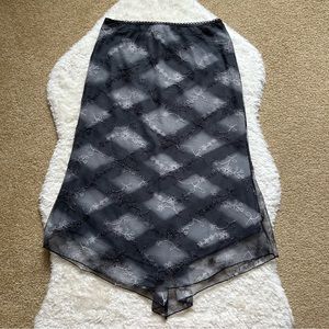 Vintage Syrup Black & Lite Grey Embroidered Hanker-chief Cut MIDI Skirt